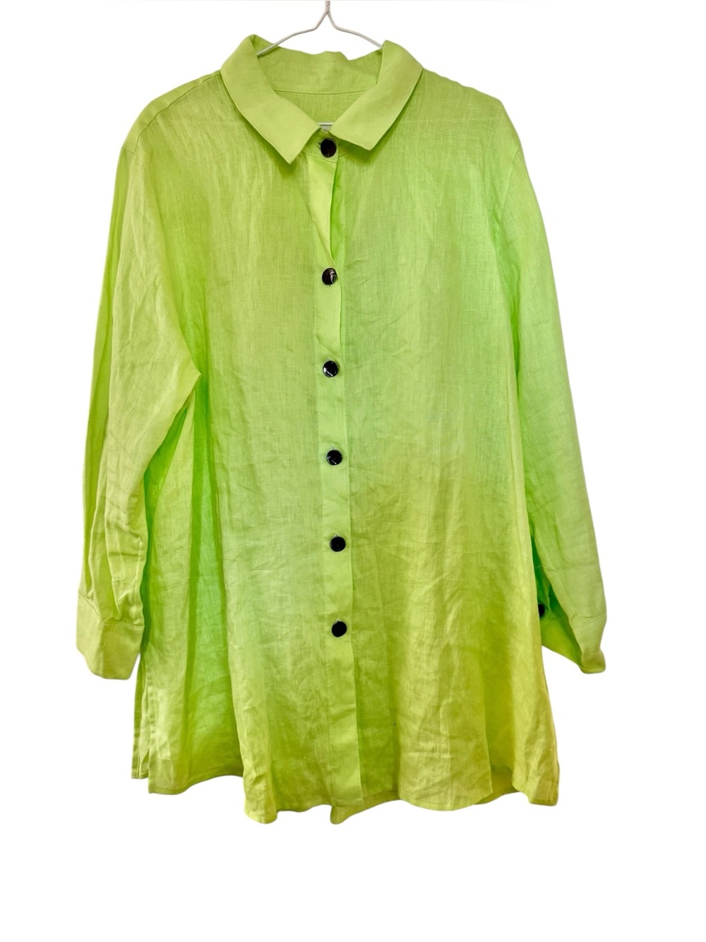 Caroline Rose 100% Linen Lightweight Lime Green Women Size XL Button-Front Shirt
